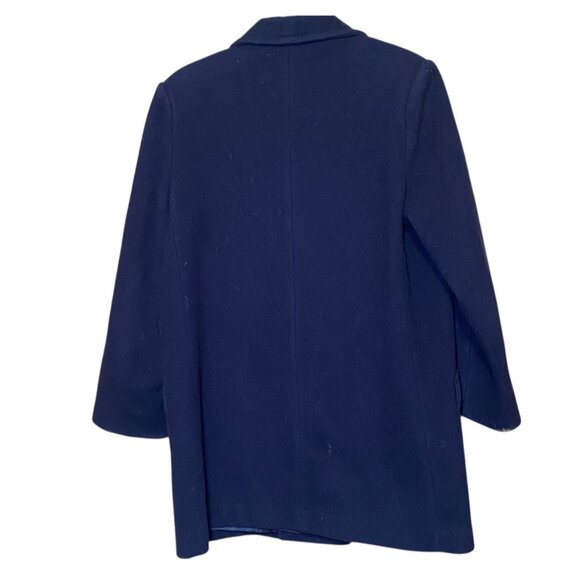 Vintage Herman Kay Navy Double-Breasted Wool-Blend Coat Preppy Academia - Picture 2 of 7